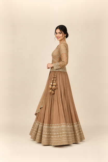 Champagne Gold & Mocha Heritage Lehenga Set