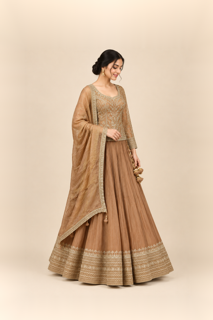 Champagne Gold & Mocha Heritage Lehenga Set