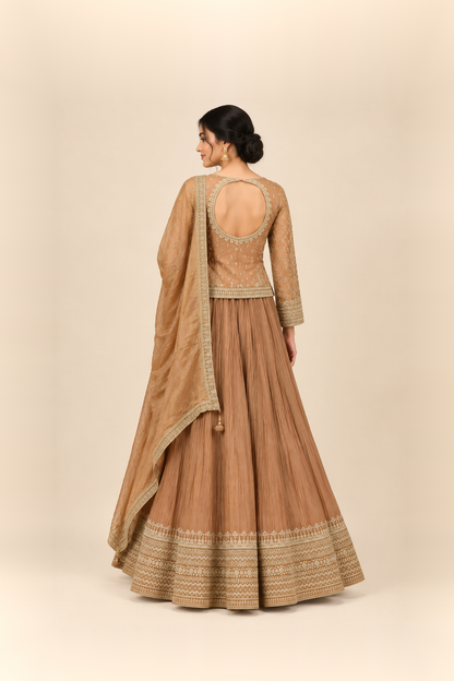 Champagne Gold & Mocha Heritage Lehenga Set