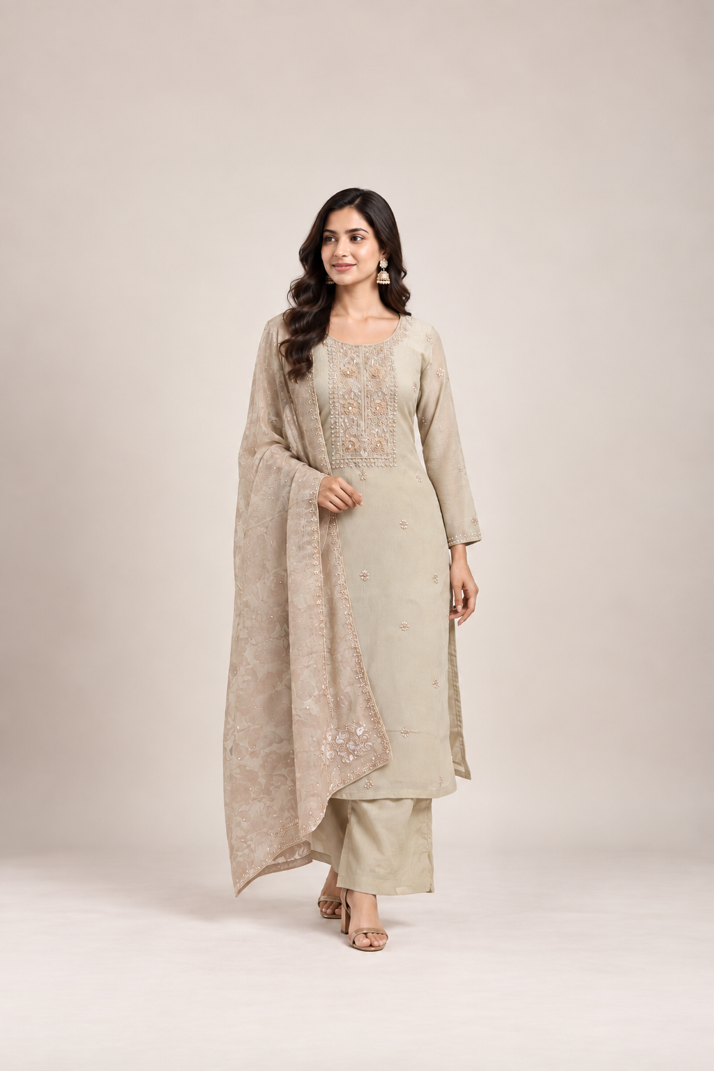 Ivory Pearl Embroidered Suit Set