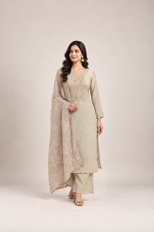 Ivory Pearl Embroidered Suit Set