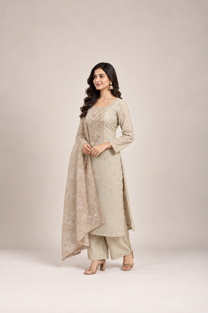 Ivory Pearl Embroidered Suit Set
