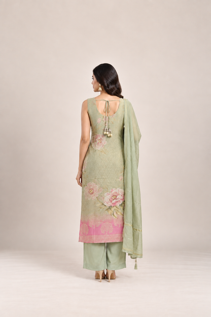 Sage Green & Blush Floral Embroidered Suit Set