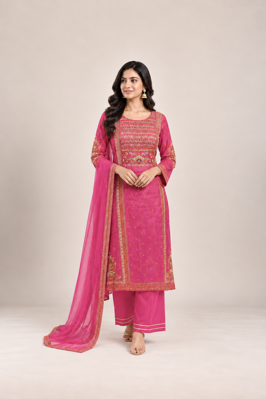 Rani Pink Embellished Straight Suit Set