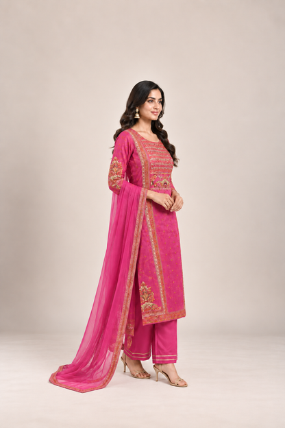 Rani Pink Embellished Straight Suit Set