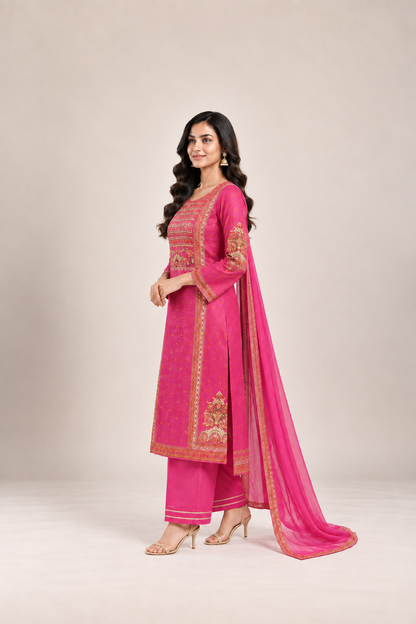 Rani Pink Embellished Straight Suit Set