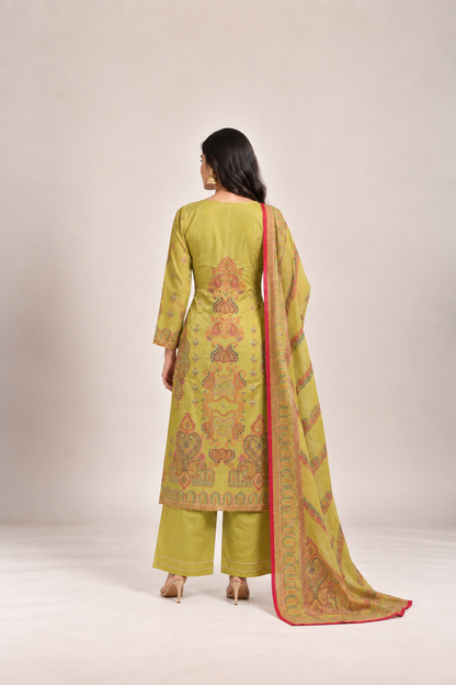 Lime Green & Rani Pink Printed Suit Set
