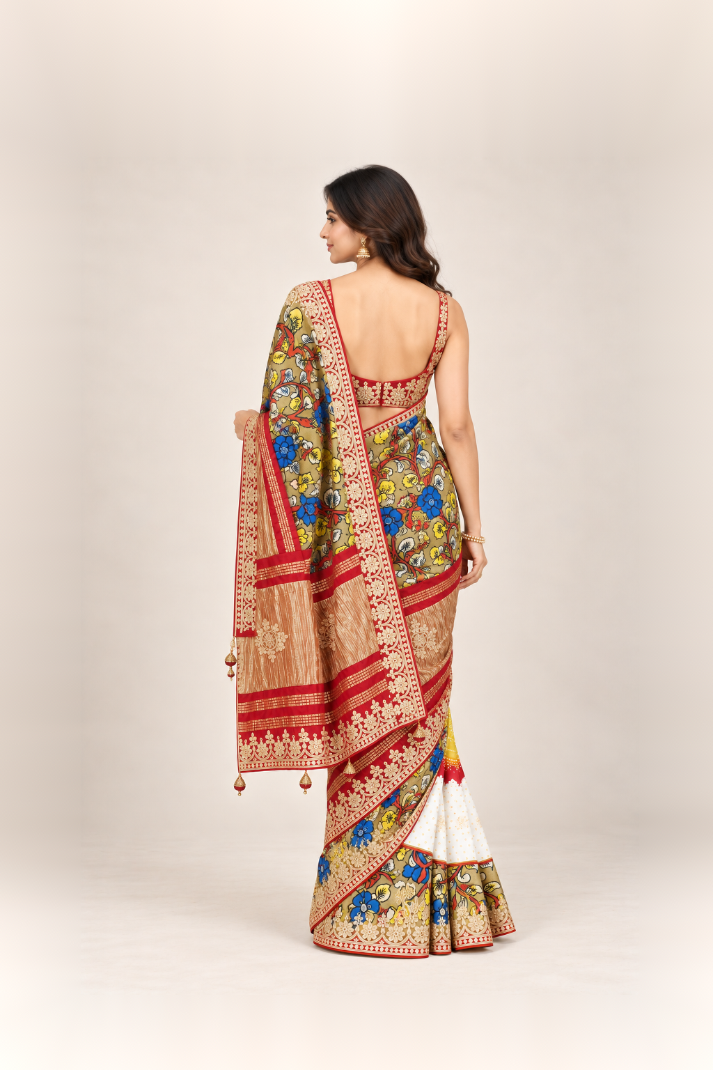 Multicolour Floral & Gold Zari Designer Saree