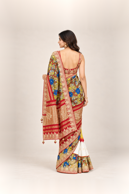Multicolour Floral & Gold Zari Designer Saree
