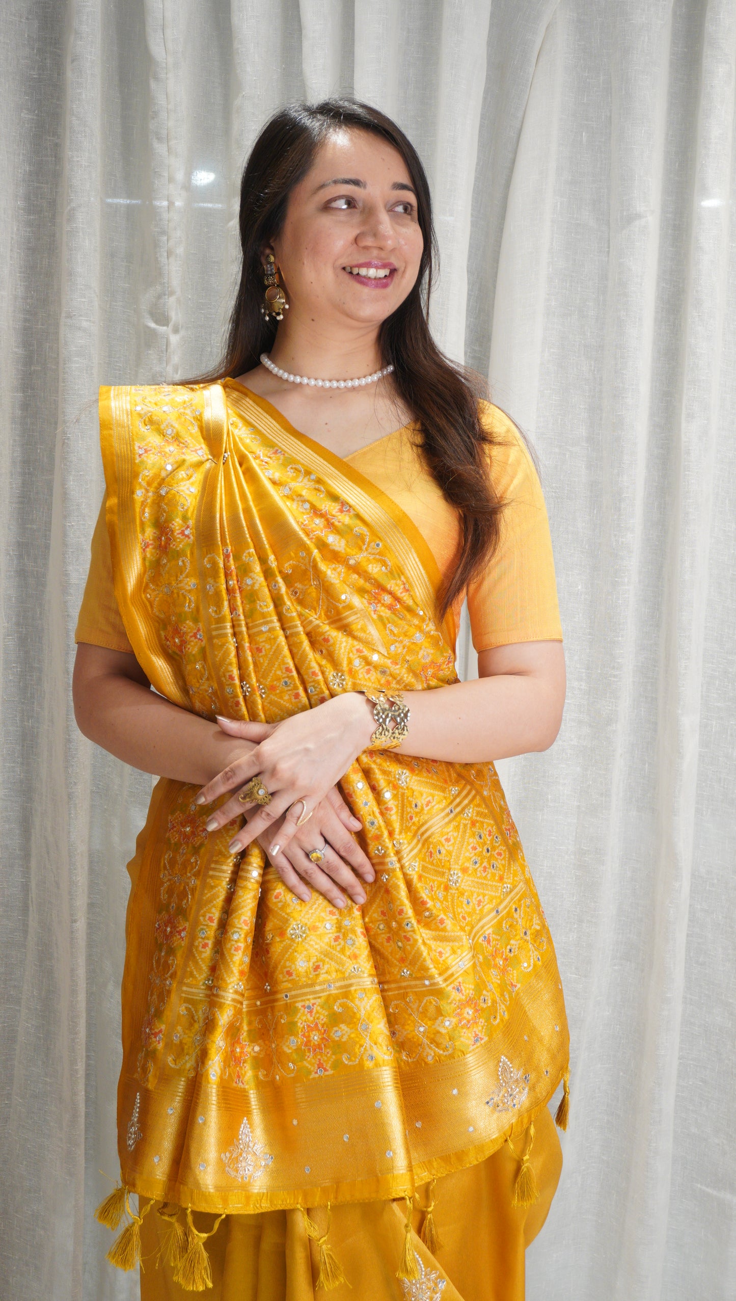 Sunshine Royal Tissue Silk Saree with Zardozi Work & Patola Border