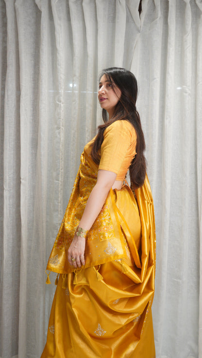 Sunshine Royal Tissue Silk Saree with Zardozi Work & Patola Border