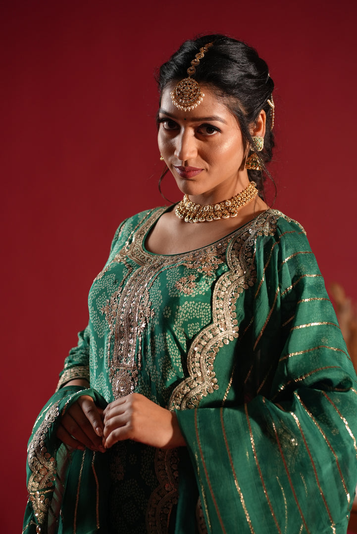 Emerald Green Embroidered Sharara Set