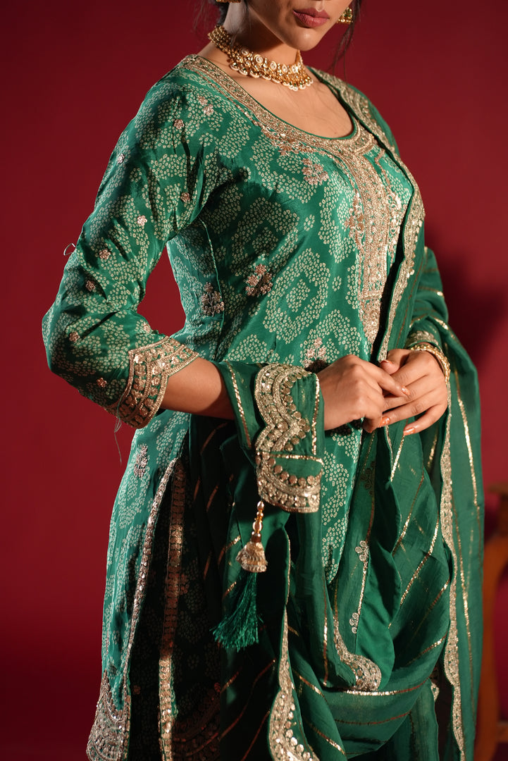 Emerald Green Embroidered Sharara Set