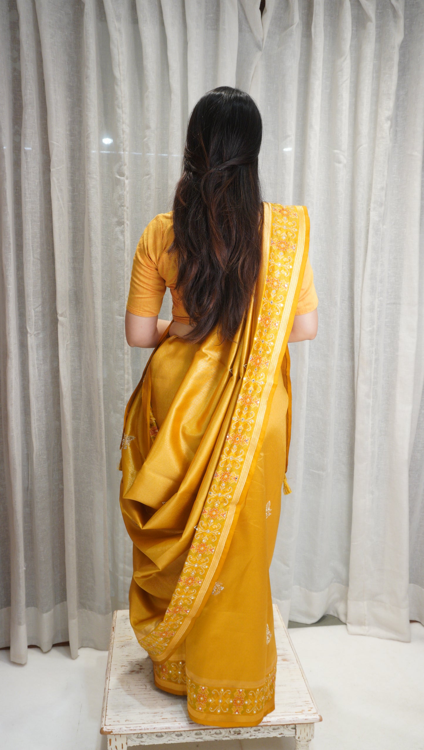 Sunshine Royal Tissue Silk Saree with Zardozi Work & Patola Border