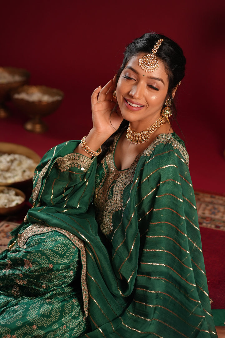 Emerald Green Embroidered Sharara Set