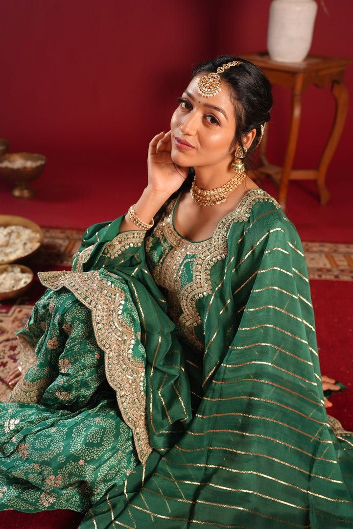 Emerald Green Embroidered Sharara Set