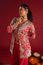 Load image into Gallery viewer, Red Embroidered Indo-Western Palazzo Set
