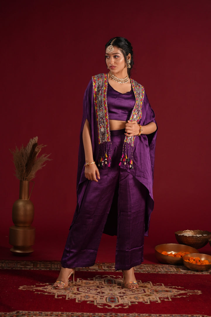 Purple Cape Style Indo-Western Set