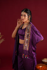 Load image into Gallery viewer, Purple Cape Style Indo-Western Set
