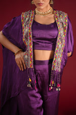 Load image into Gallery viewer, Purple Cape Style Indo-Western Set
