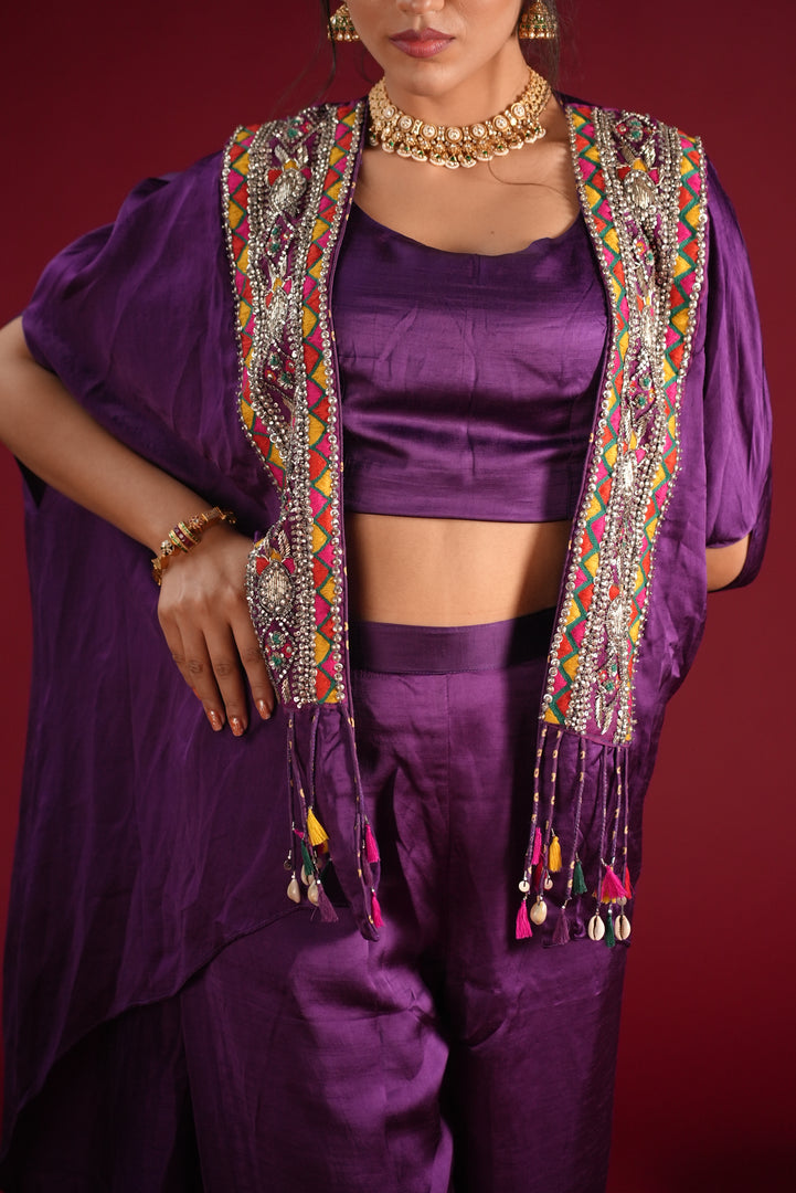 Purple Cape Style Indo-Western Set