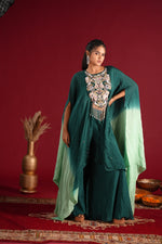 Load image into Gallery viewer, Emerald Green Cape Dress Set
