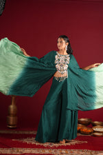 Load image into Gallery viewer, Emerald Green Cape Dress Set
