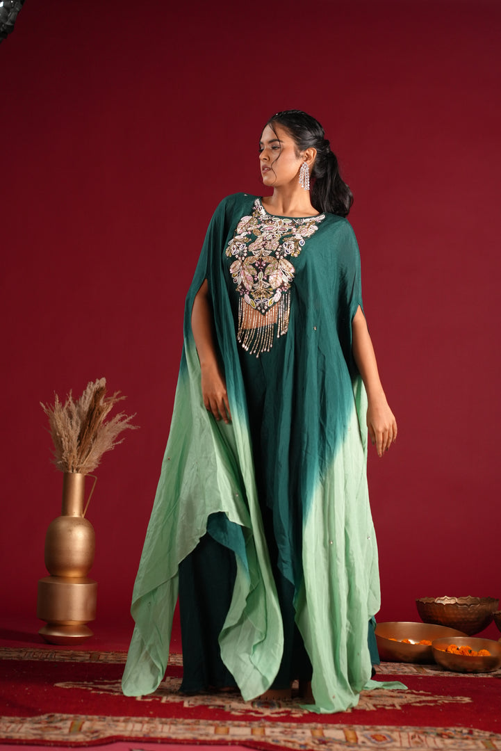 Emerald Green Cape Dress Set