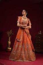 Load image into Gallery viewer, Orange Bridal Zari Embroidered Lehenga Set
