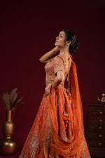 Load image into Gallery viewer, Orange Bridal Zari Embroidered Lehenga Set
