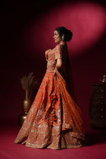 Load image into Gallery viewer, Orange Bridal Zari Embroidered Lehenga Set
