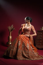 Load image into Gallery viewer, Orange Bridal Zari Embroidered Lehenga Set
