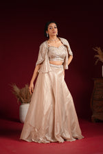 Load image into Gallery viewer, Pearl Beige Cape Lehenga Set
