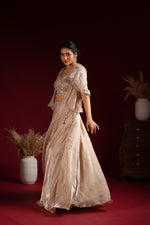 Load image into Gallery viewer, Pearl Beige Cape Lehenga Set
