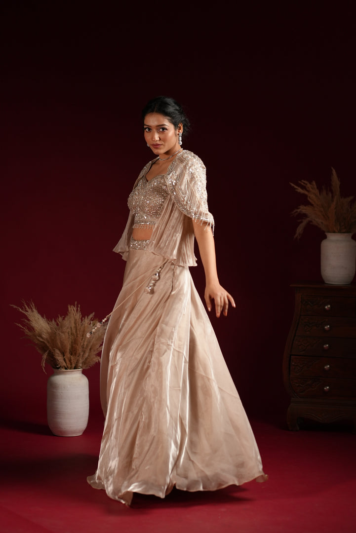 Pearl Beige Cape Lehenga Set