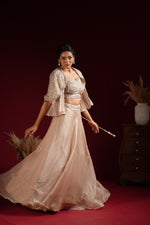 Load image into Gallery viewer, Pearl Beige Cape Lehenga Set
