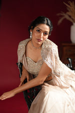 Load image into Gallery viewer, Pearl Beige Cape Lehenga Set
