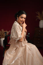 Load image into Gallery viewer, Pearl Beige Cape Lehenga Set
