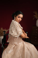 Load image into Gallery viewer, Pearl Beige Cape Lehenga Set
