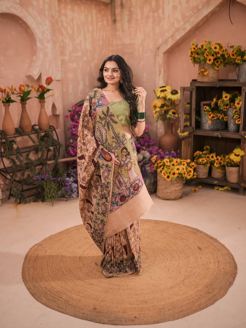 Original Kalamkari Saree With Original Vegetable Dying