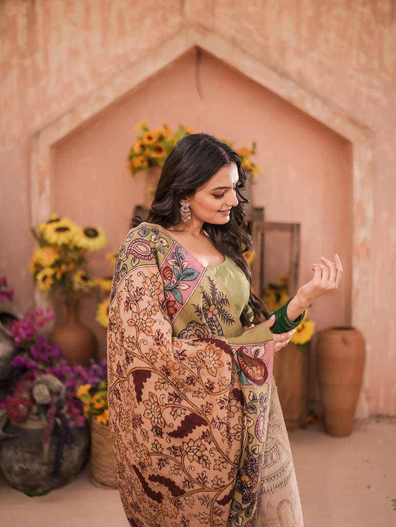 Original Kalamkari Saree With Original Vegetable Dying