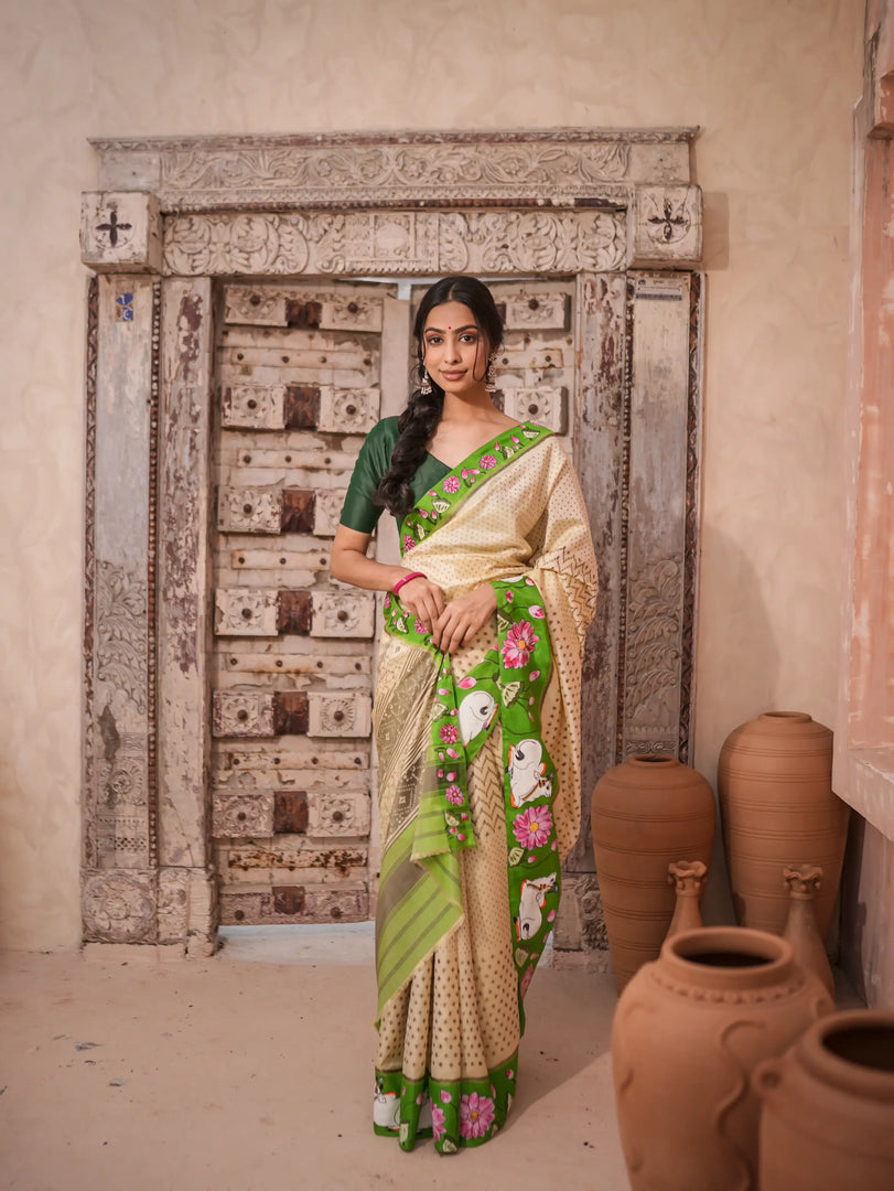 Patola Saree With Hand Printed pichwai Work