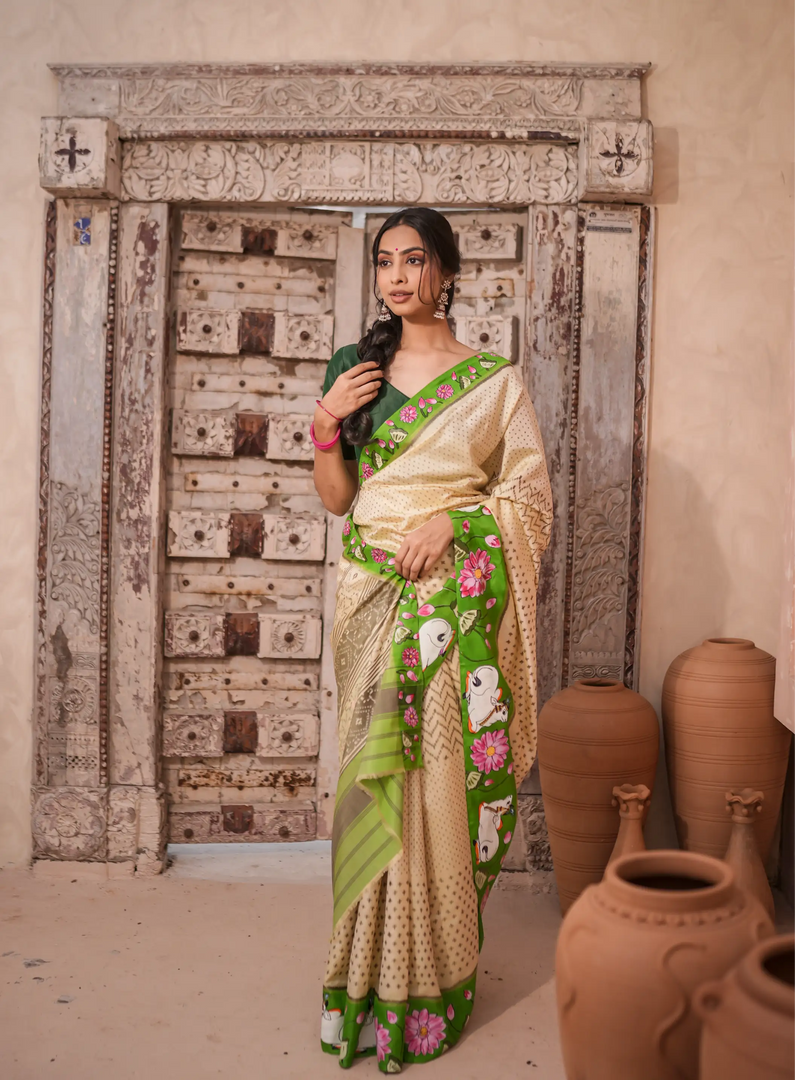 Patola Saree With Hand Printed pichwai Work