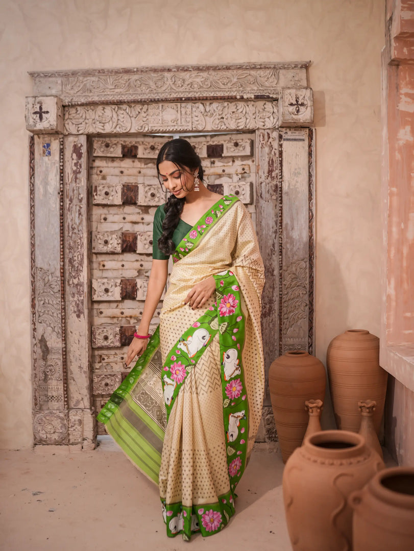 Patola Saree With Hand Printed pichwai Work