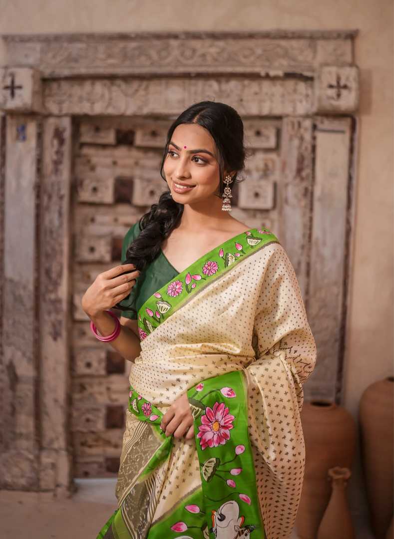 Patola Saree With Hand Printed pichwai Work