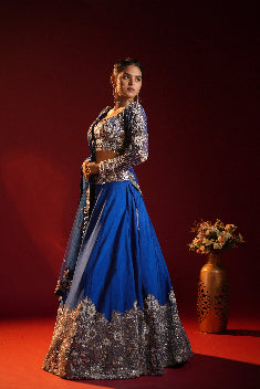 Royal Blue Crystal Embellished Lehenga Set