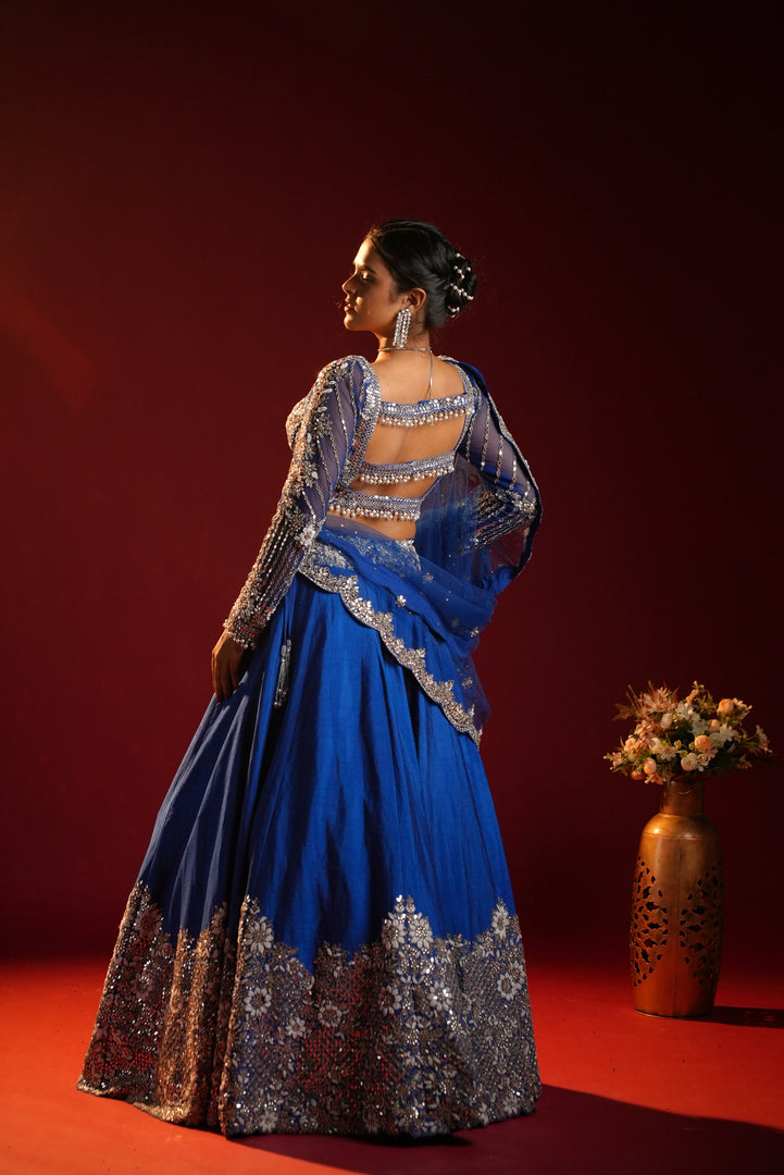 Royal Blue Crystal Embellished Lehenga Set