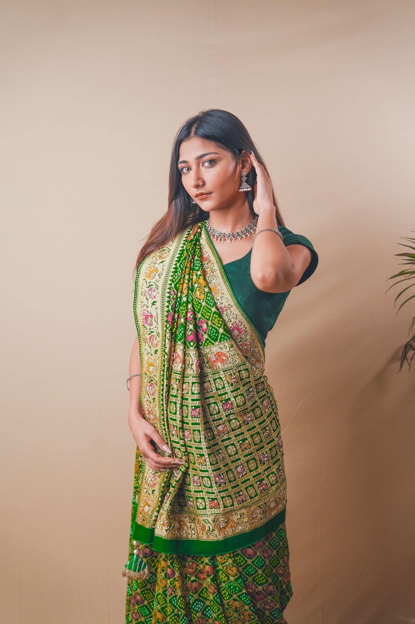 Royal Green Banarasi Georgette Bandhej Saree with Zari Work