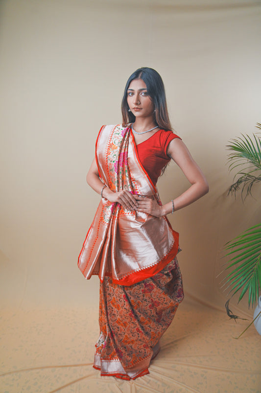 Designer Katan Jari Silk Saree with Timeless Meenakari Embroidery
