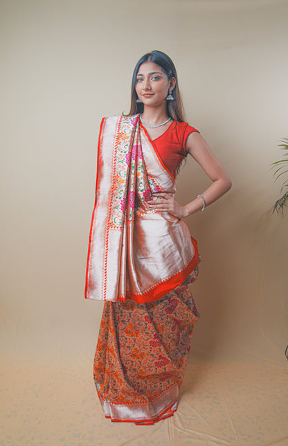 Designer Katan Jari Silk Saree with Timeless Meenakari Embroidery